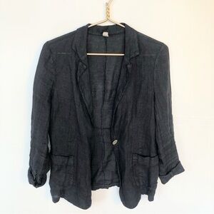 Made in Italy Black Linen Single Breasted Blazer S